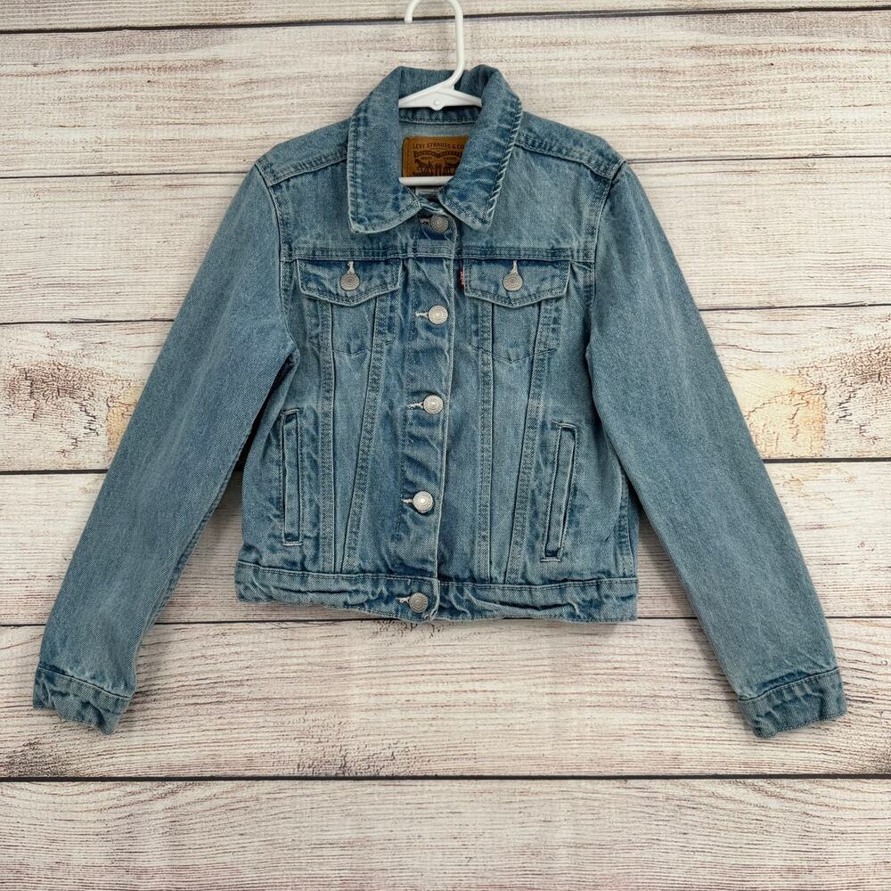Levi's Denim Trucker Jean Jacket Youth Girl's Small 8/10 Blue Medium Wash